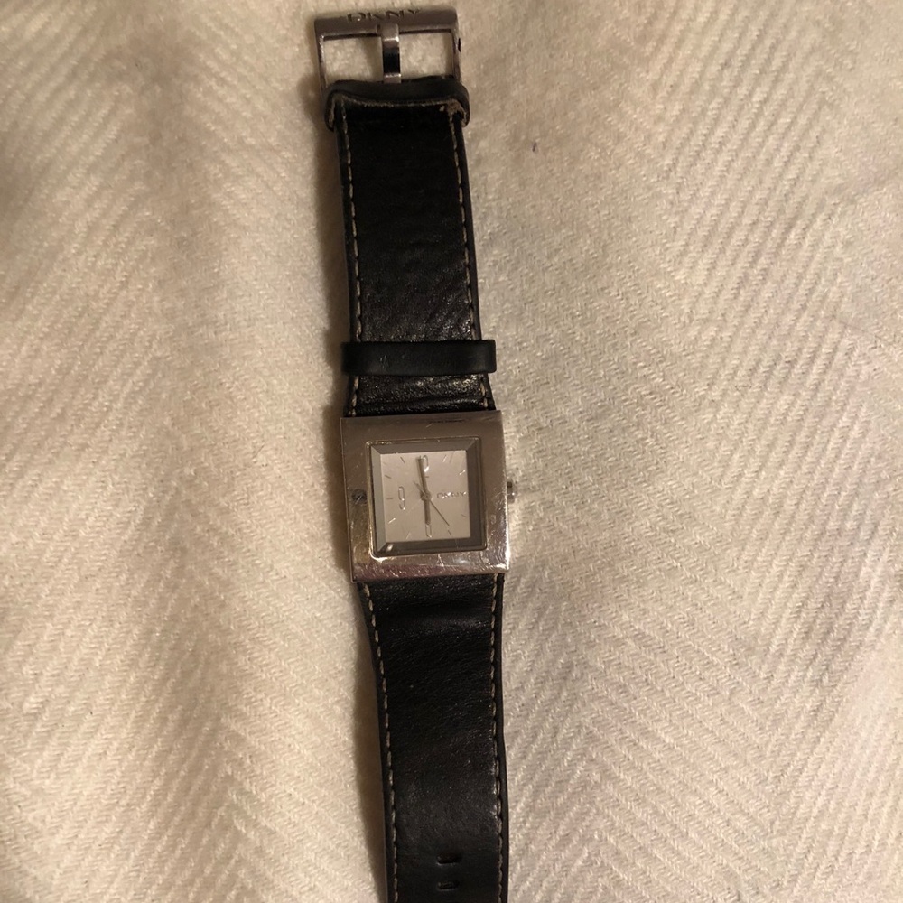 DKNY black leather banded watch